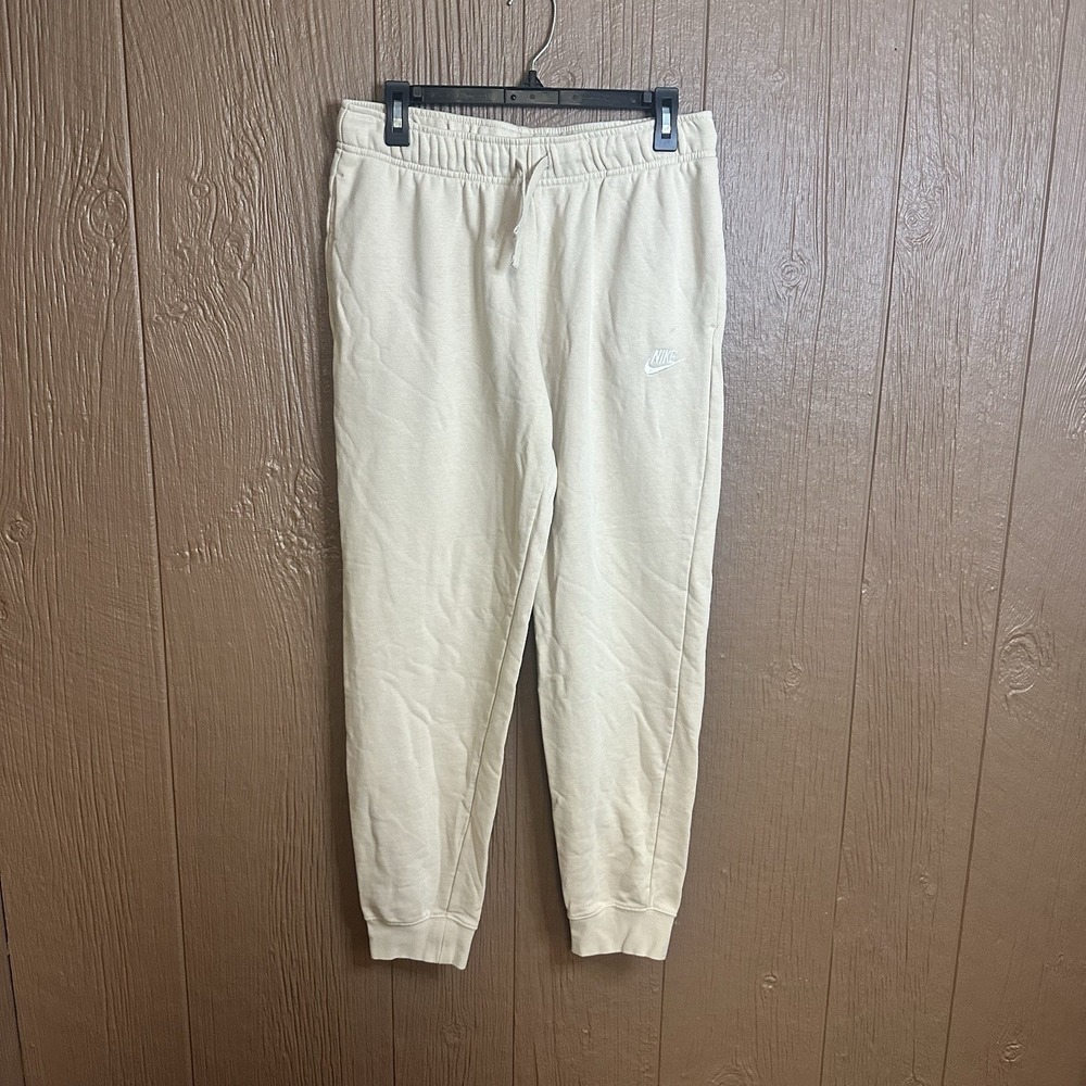 Nike Woman's Club Fleece Pant Jogger Mid Rise Oatmeal Beige Sz M Loungewear
